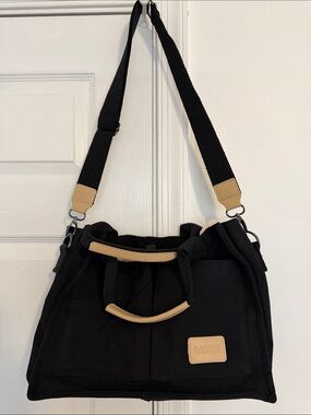 Black Canvas Crossbody Bag with Tan Accents